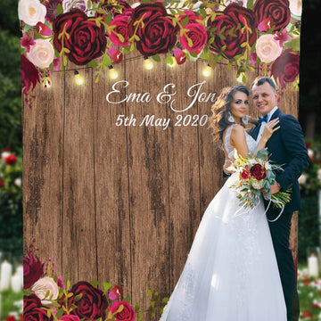 Personalized Rustic Burgundy Wedding backdrop for wedding reception - iJay Backdrops